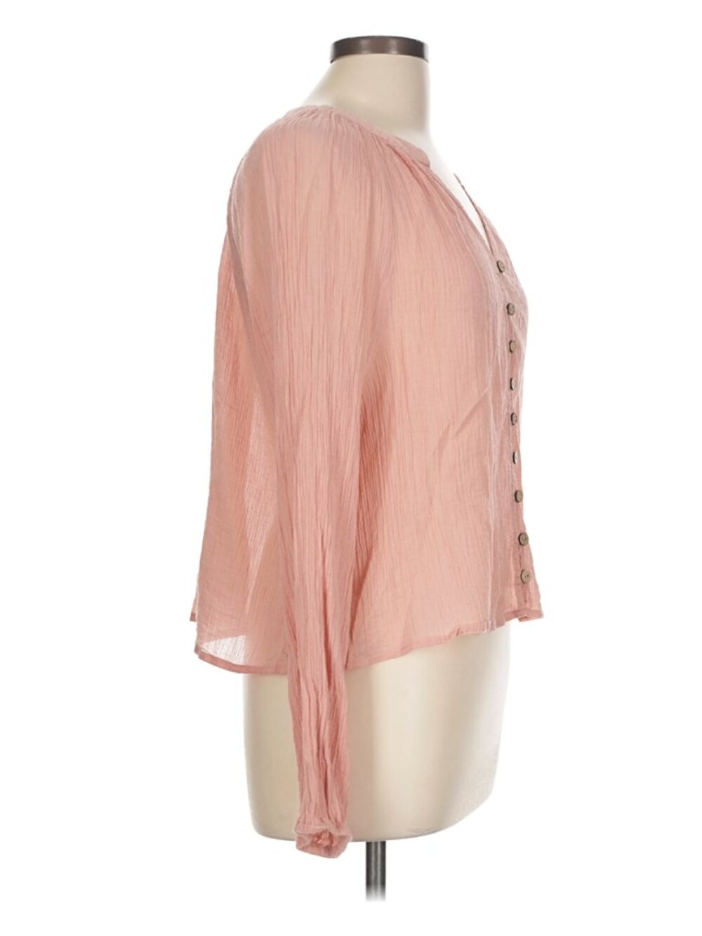 We The Free "Sand Dune" Henley Blouse In Peach - Size L - Picture 3 of 10